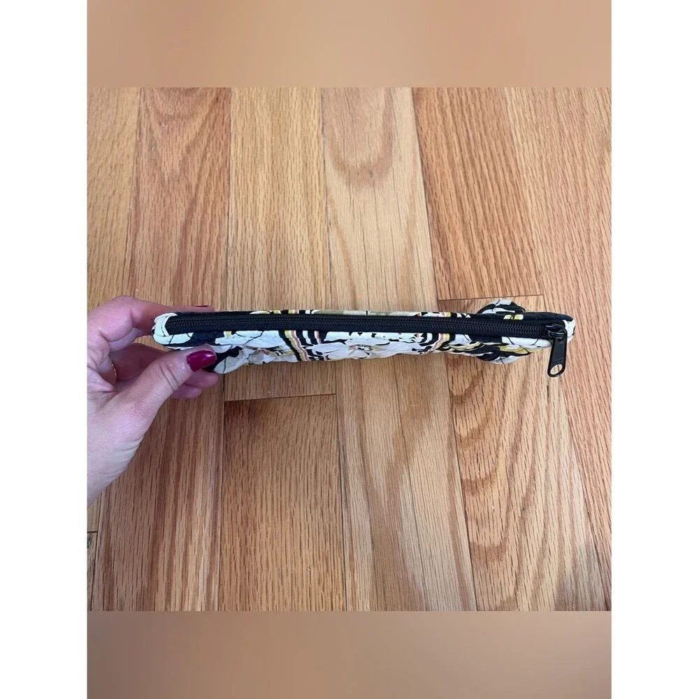 Vera Bradley Pencil Case Small Makeup Bag Black Yellow White Floral